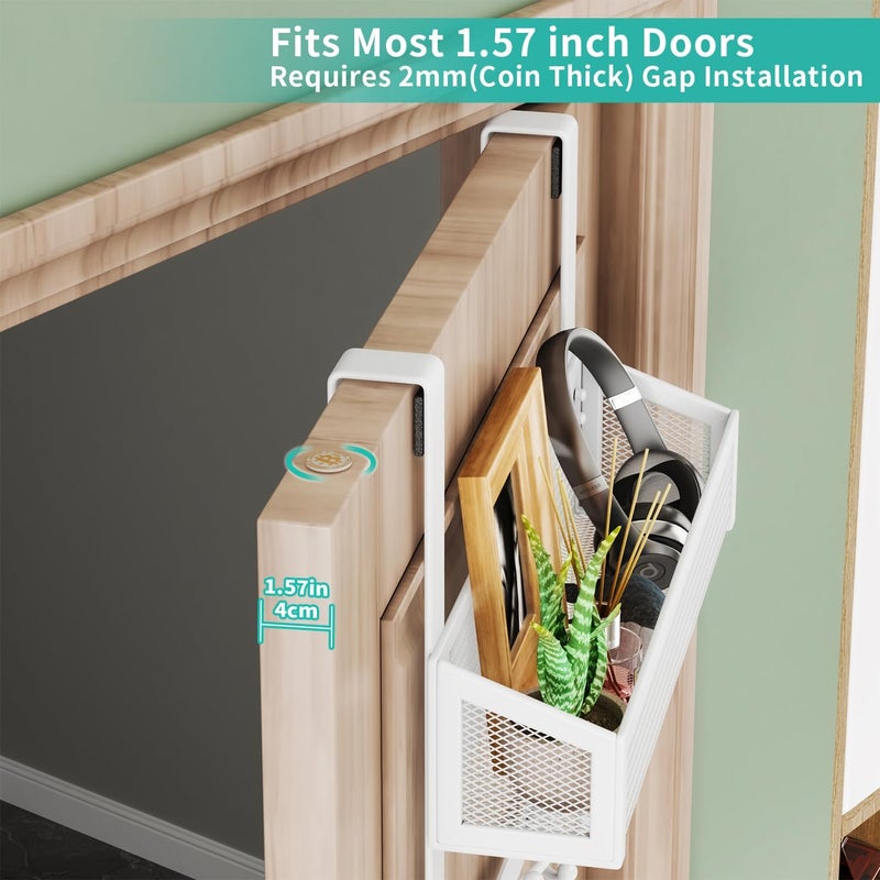 HapiRm Over The Door Hanger - Over The Door Hooks with Mesh Basket and 16 Hooks, 304 Stainless Steel Storage Organizer for Bathroom, Bedroom, Kitchen-White - Image 3